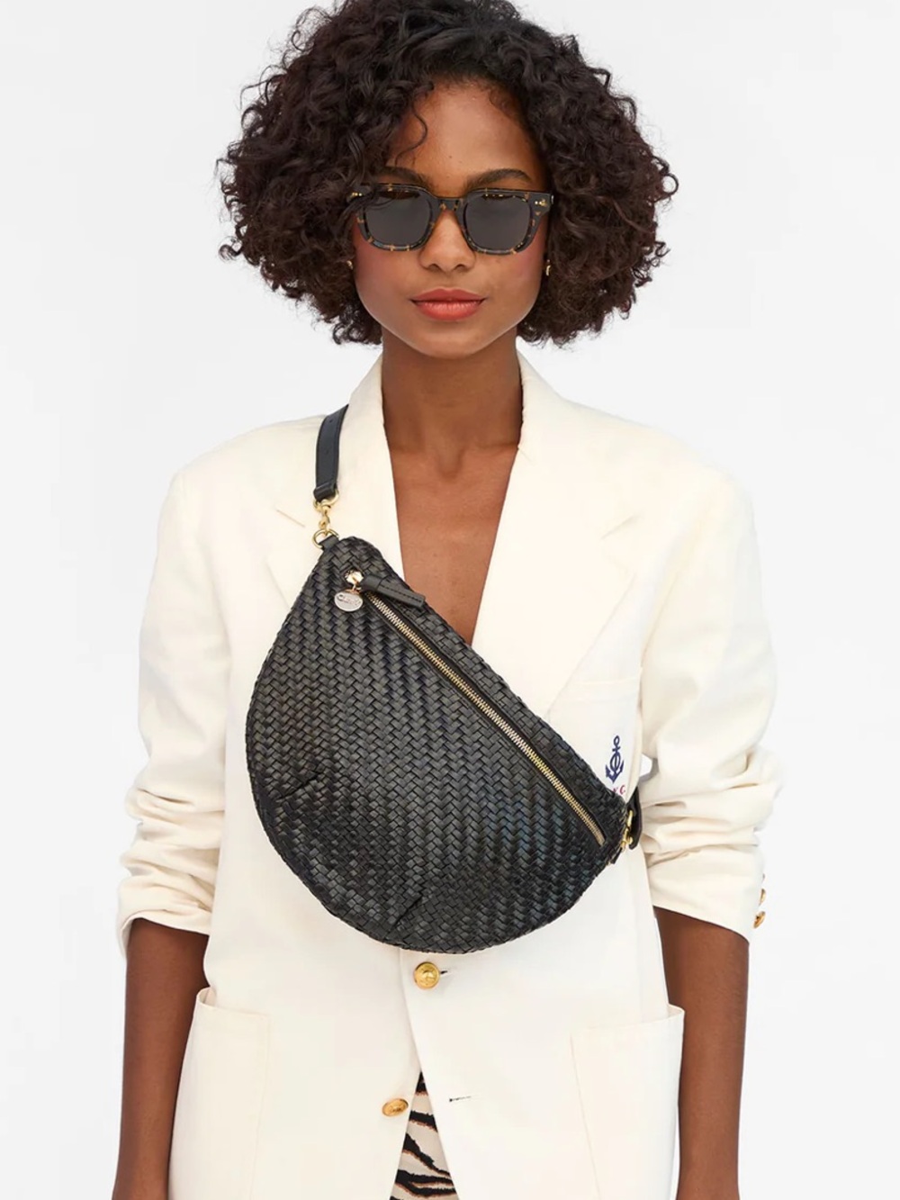 NWT Clare V Grande Fanny- black woven zig-zag